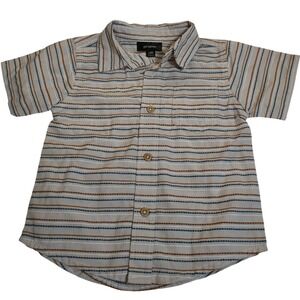 Picapino Baby Boy Striped Short Sleeve Button Down Shirt Gray Blue Brown 12M